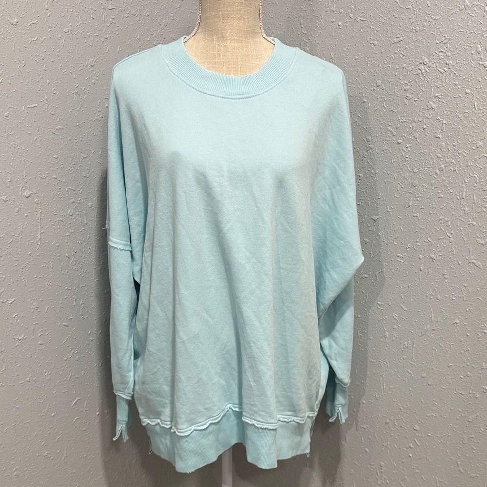 Aerie Happiest Oversized Crew Sweatshirt Light Blue Size Small‎